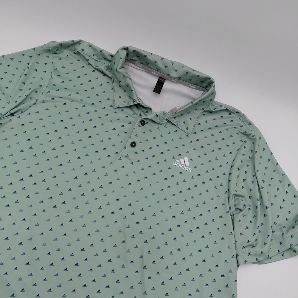 Adidas Mens L Polo Golf Shirt AOP Adi-Print Mint Green Sports Performance Fun